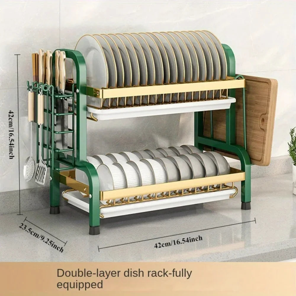 Dish Drying Rack Compact Kitchen Dish Rack Drainboard Set Large Rust-Proof Dish Drainer with Utensil Holder