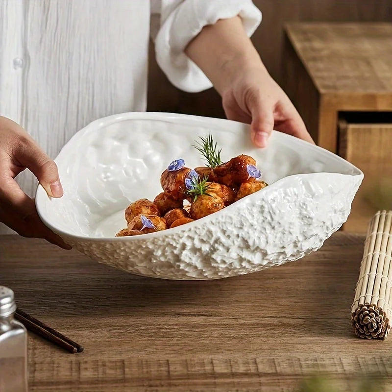Shell Ceramic Soup Bowl Shaped Irregular Safe Serving Bowl Home Kitchen Restaurant Salad Noodle Dining Tableware Fruit Basin