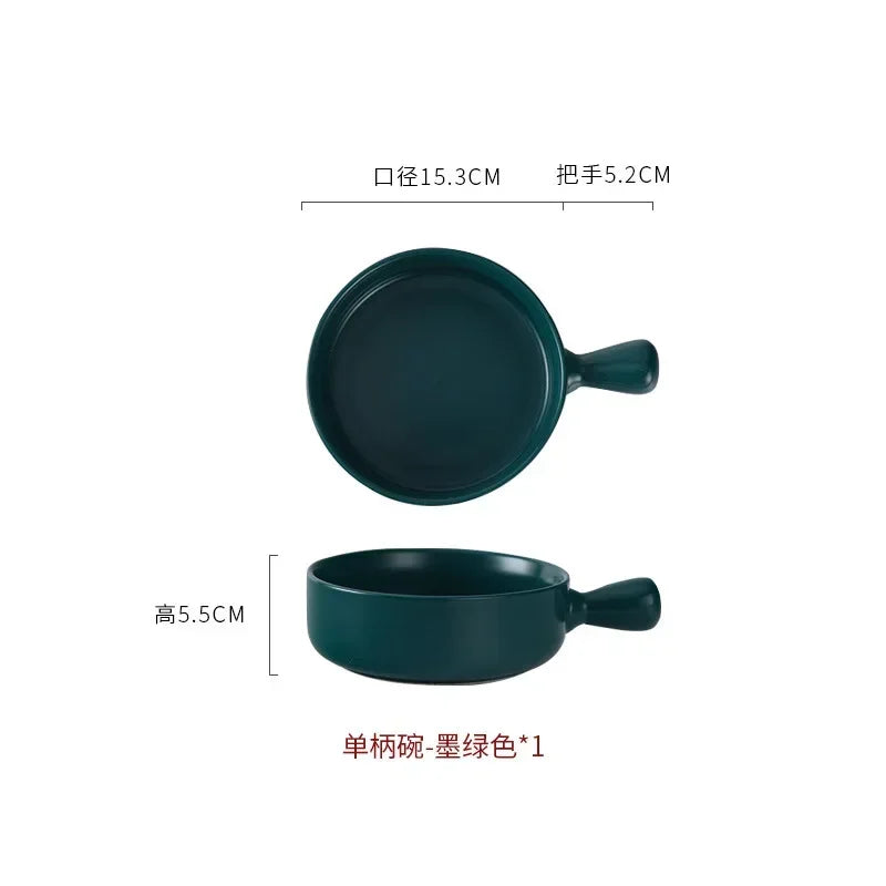 Salad Bowl with Handle, Solid Color, Breakfast Cereal Fruit Bowl, Dessert Soup Noodle Bowl, Microwave Oven