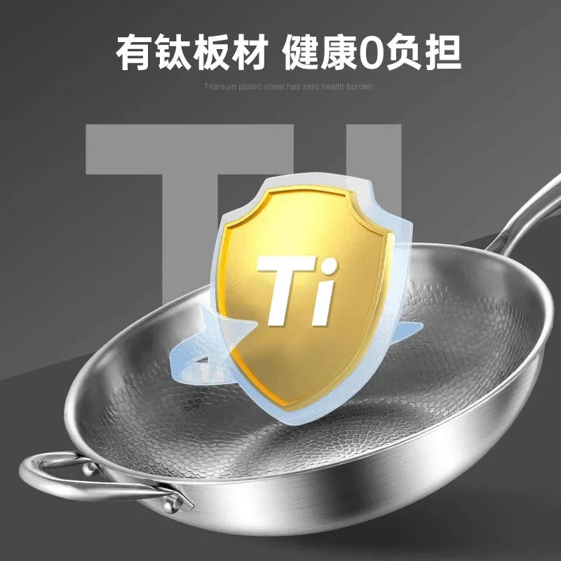 Pure titanium pan, uncoated and non stick pan, fish scale hammer pattern pan, titanium alloy household flat bottomed pan