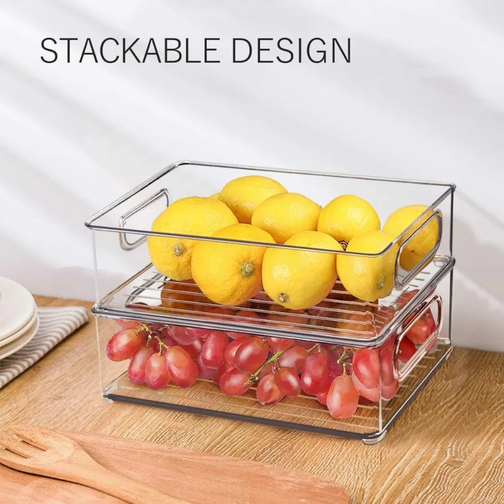 1/2/3Pcs Clear Pantry Storage Bins with Handles ，Stackable Refrigerator Organizer， Organizer Bins for Cabinets or Fridge