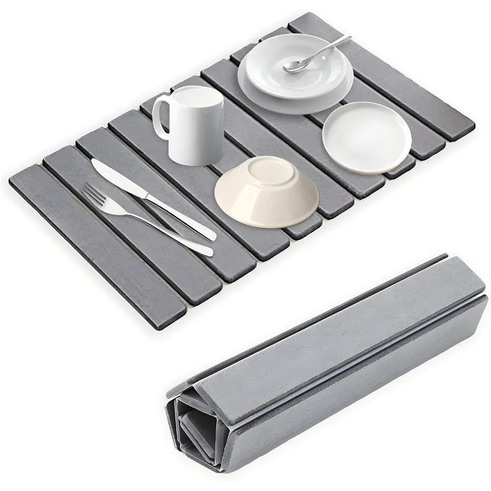 Dish Drying Mat Heat Resistant Mat Utensils Pots Bottles Draining Mat Counter Fast Dry Pad Easy to Store for Kitchen Bathroom