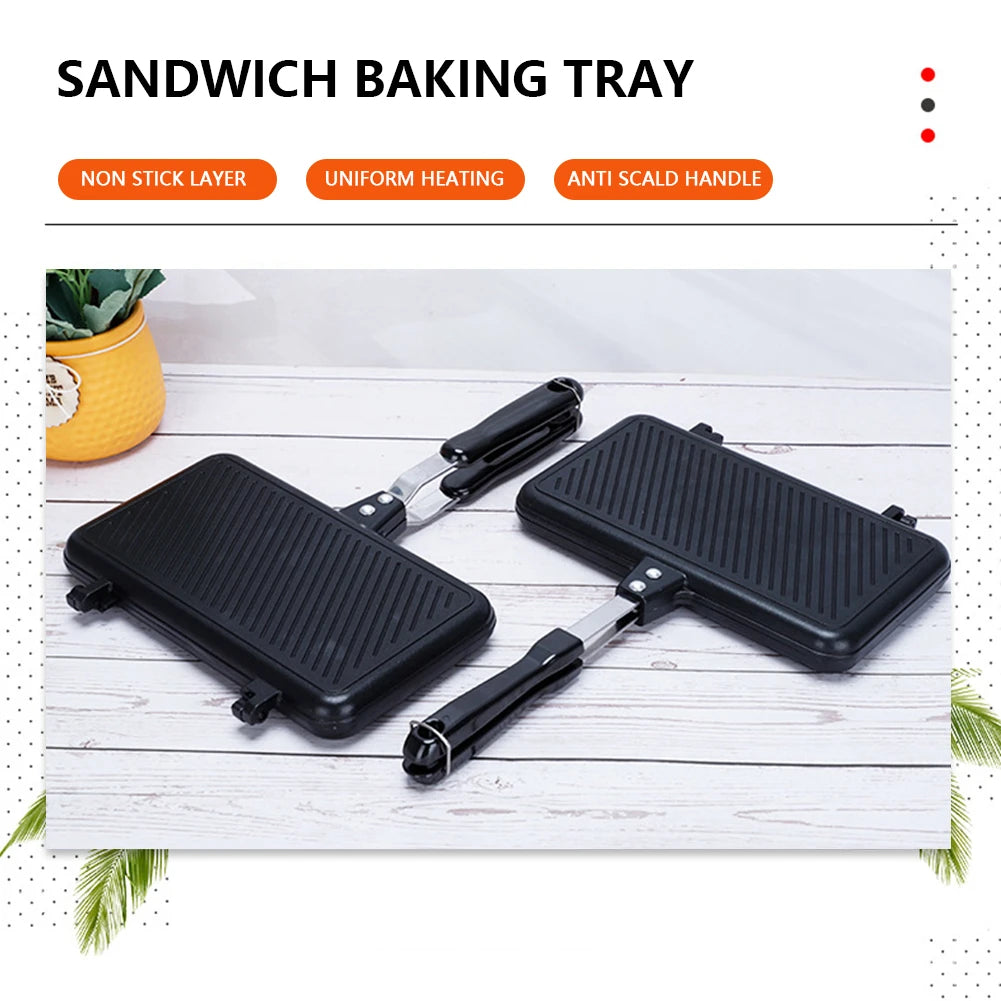 Double Side Bread Frying Pan Non Stick Barbecue Plate Sandwich Toaster Mold Heat-resistant Toastie Waffle Pancake Kitchen Tools