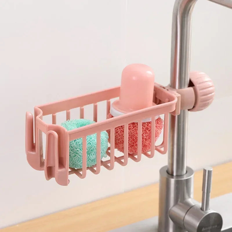 Sink Faucet Storage Organizer, Sponge, Soap, Cloth, Drain Rack Holder Shelf for Kitchen Cuisine Arrangement