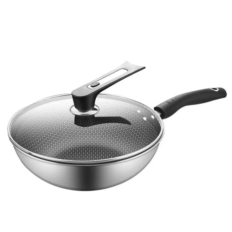 Stainless steel stir fry pan, non stick pan, household stir fry pan, flat bottomed pan, gas electric stove, universal pan