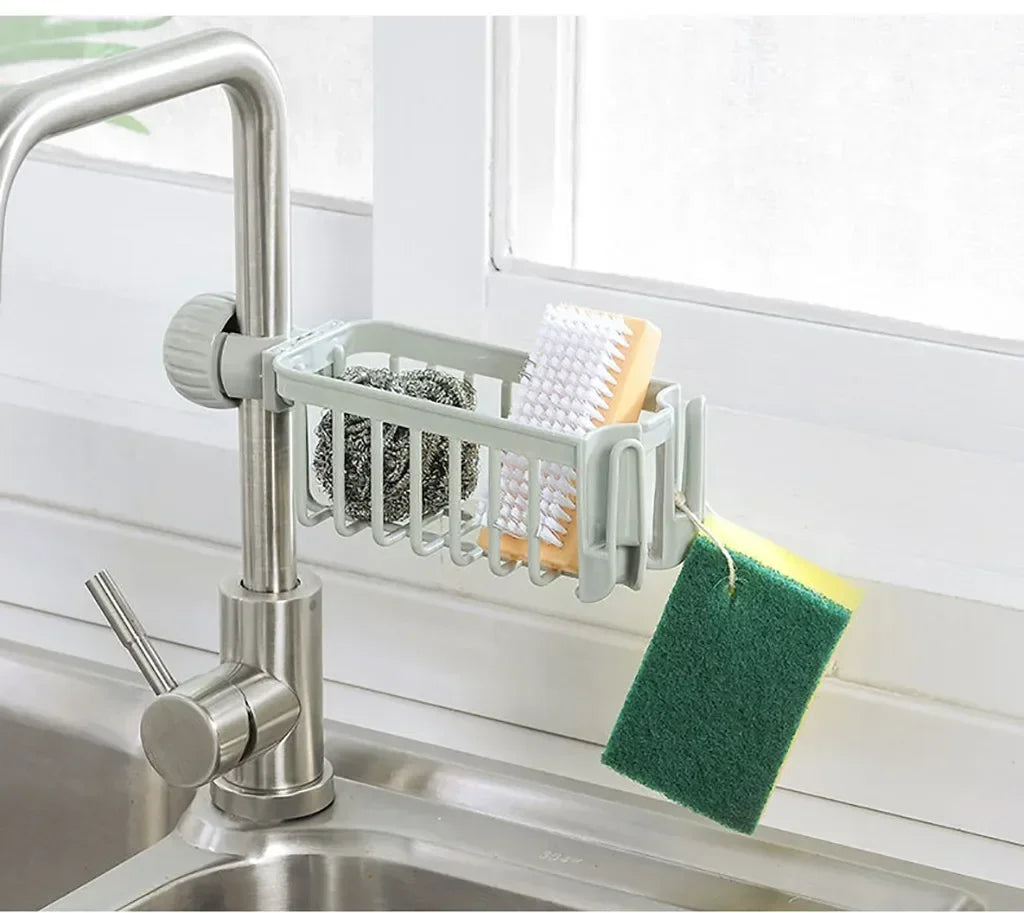 Sink Faucet Storage Organizer, Sponge, Soap, Cloth, Drain Rack Holder Shelf for Kitchen Cuisine Arrangement