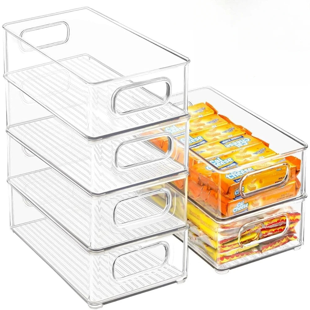 1/2/3Pcs Clear Pantry Storage Bins with Handles ，Stackable Refrigerator Organizer， Organizer Bins for Cabinets or Fridge