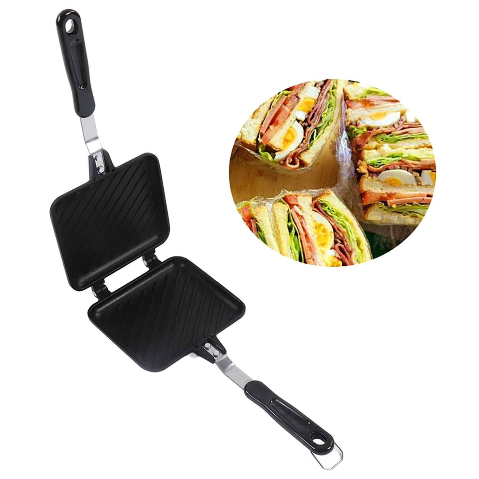 Sandwich Pan Breakfast Double Sided Frying Pan Flat Bottom Nonstick Sandwich Panini Maker Pan Pattern Grid Nonstick Panini Pan