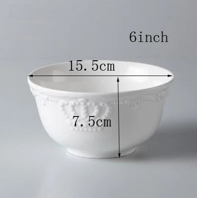 4/5/6inch, white embossed porcelain salad bowls, ceramic cooking food bowl, japanese rice bowl , kitchen food container, small
