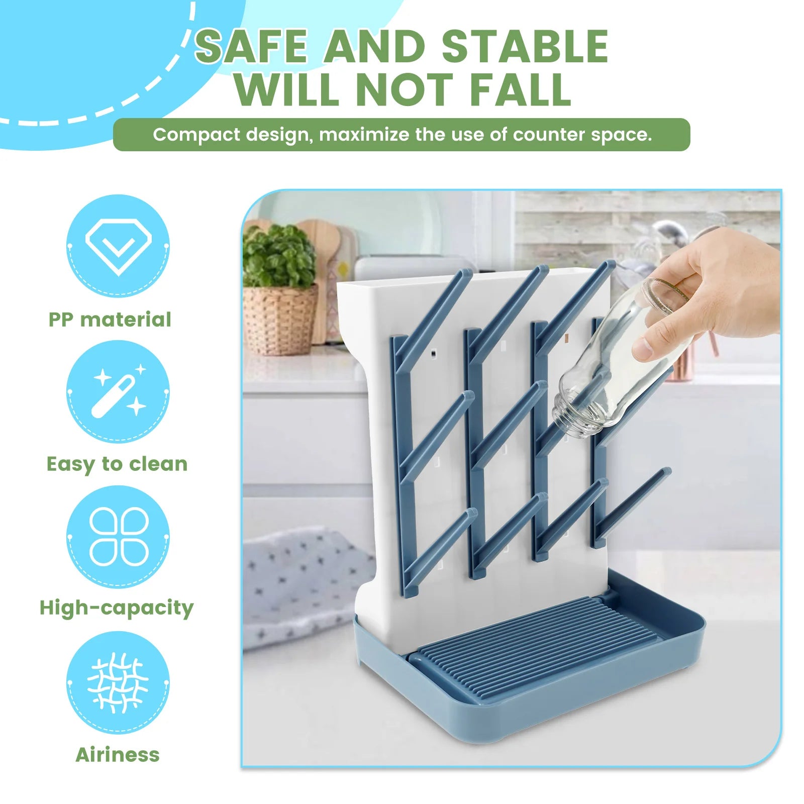 Bottle Dry Rack Baby Bottle Drain Drying Racks PP Baby Bottle Cleaning Dryer Drainer Storage Drying Rack with Bottom Drip Tray