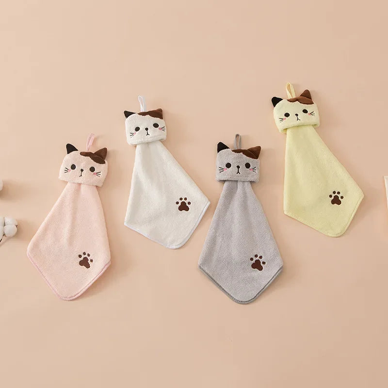 Cute Cat Kitchen Cleaning Towel Hanging Hand Towels Absorbent  Dishcloths Coral Velvet Soft Cleaning Cloth Rag
