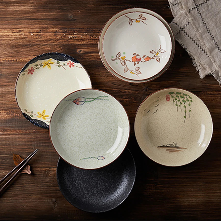 8inch Japanese Dessert Salad Dinner Plate Ceramics Pasta Cake Serving Dish Dipping Sauce Dishes Hand-painted Tableware