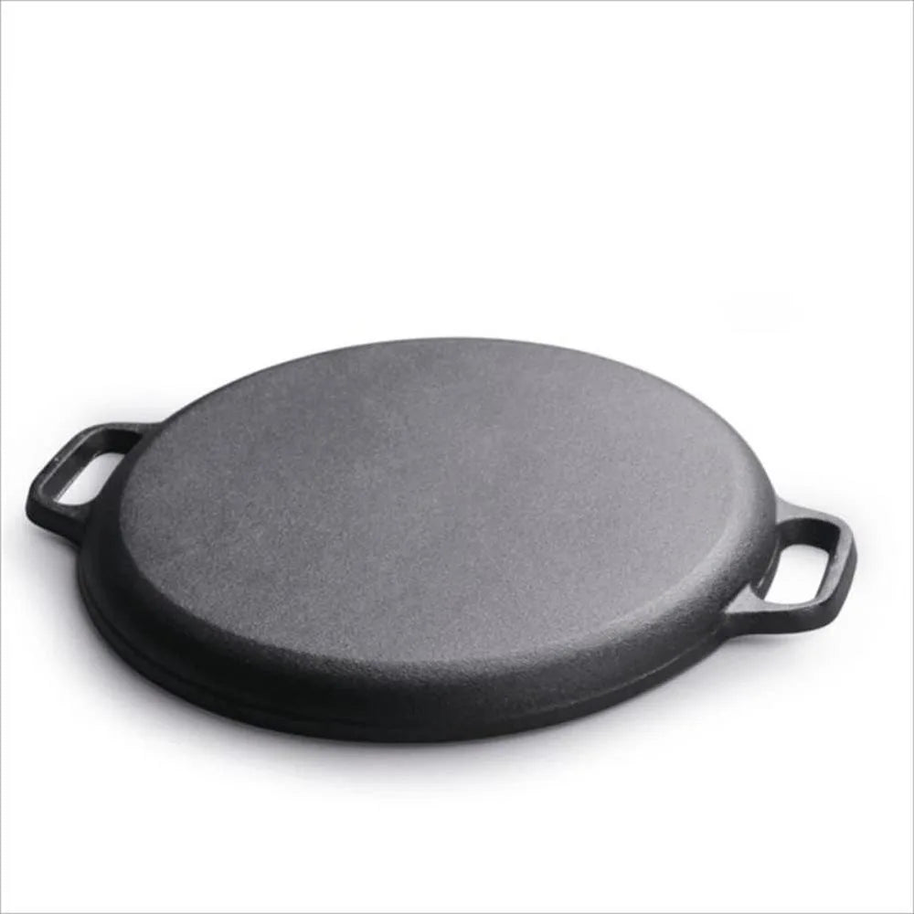 1 Piece Cast Iron Round Double Handle Frying Pan Grill Pancake Pizza Pan Kitchen Cooking Pan for Camping Pancakes and Pizza
