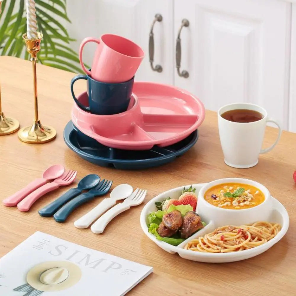 Round Dinner Divided Plates 4 Grids Plastic Compartment Serving Tray Japanese-style Fall-resistant Breakfast Plate Snacks