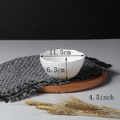 4/5/6inch, white embossed porcelain salad bowls, ceramic cooking food bowl, japanese rice bowl , kitchen food container, small