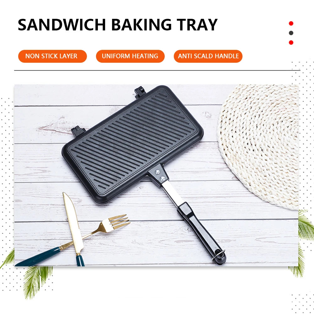 Double Side Bread Frying Pan Non Stick Barbecue Plate Sandwich Toaster Mold Heat-resistant Toastie Waffle Pancake Kitchen Tools