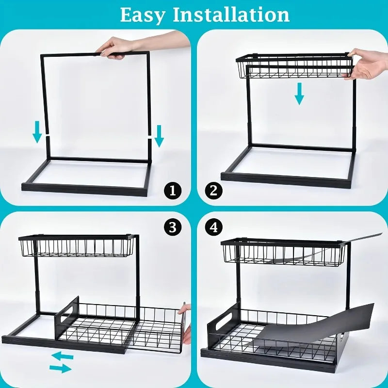 Under Sink Organizer, Pull Out Cabinet Organizer 2 Tier Slide Out Sink Shelf Cabinet Storage Shelves, Under Sink Storage