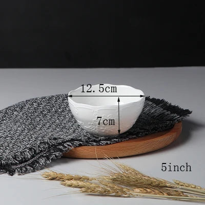 4/5/6inch, white embossed porcelain salad bowls, ceramic cooking food bowl, japanese rice bowl , kitchen food container, small