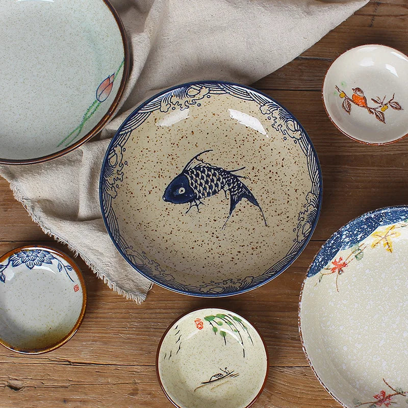 8inch Japanese Dessert Salad Dinner Plate Ceramics Pasta Cake Serving Dish Dipping Sauce Dishes Hand-painted Tableware
