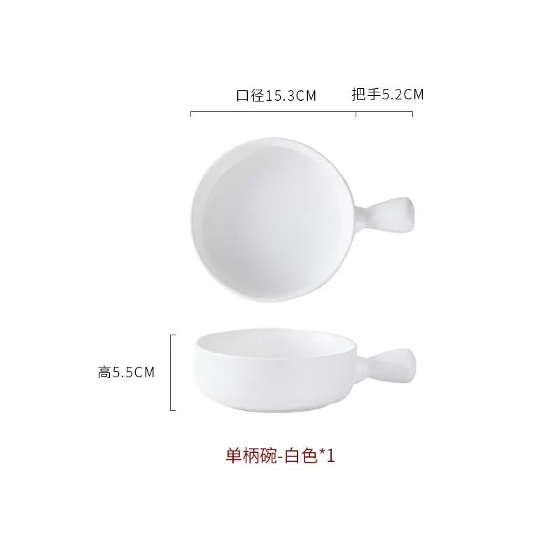 Salad Bowl with Handle, Solid Color, Breakfast Cereal Fruit Bowl, Dessert Soup Noodle Bowl, Microwave Oven