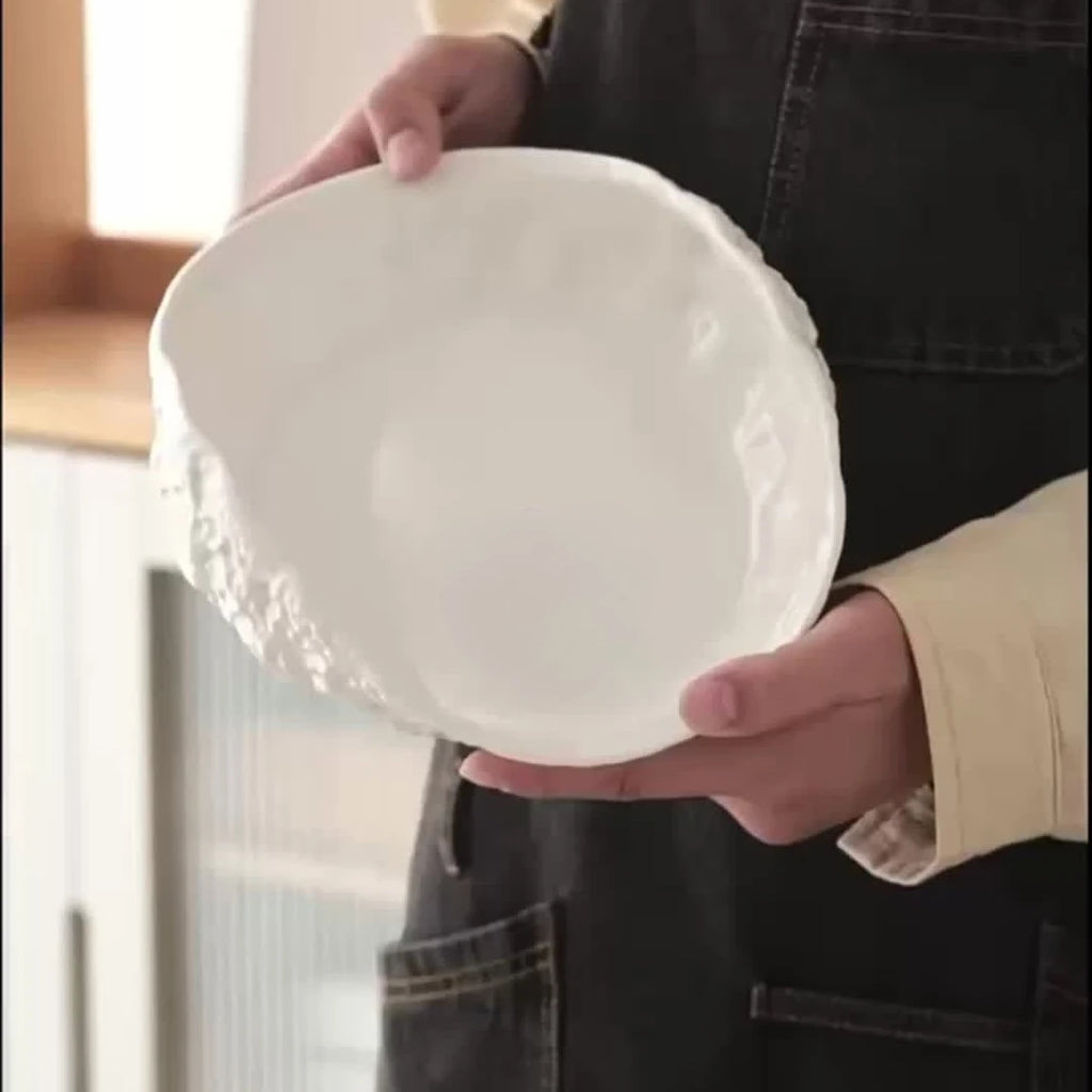 Shell Ceramic Soup Bowl Shaped Irregular Safe Serving Bowl Home Kitchen Restaurant Salad Noodle Dining Tableware Fruit Basin