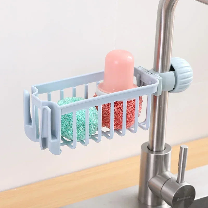 Sink Faucet Storage Organizer, Sponge, Soap, Cloth, Drain Rack Holder Shelf for Kitchen Cuisine Arrangement