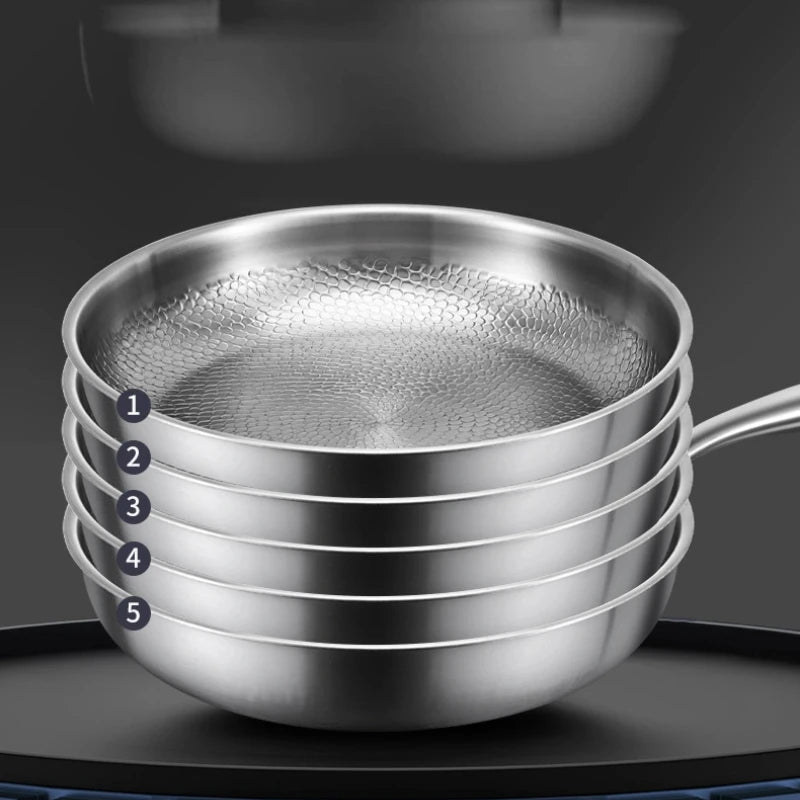Titanium frying pan, flat-bottomed pan, non-stick pan without coating, household hammered-patterned pan, thick-cut steak pan