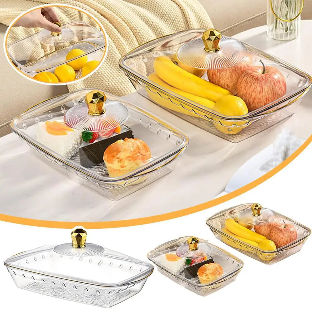 Plastic Dessert Plate Cake Fruit Platter Tray Fruit Tray with Clear Cover Cake Fruit Display Server Tray for Kitchen Birthday