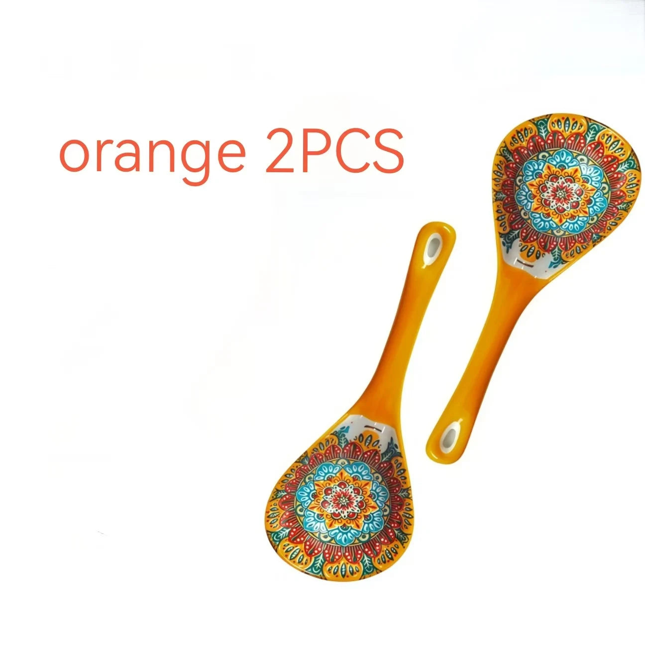 Set of 2 Bohemian Ceramic Serving Spoons - Colorful Decorative Utensils for Dining