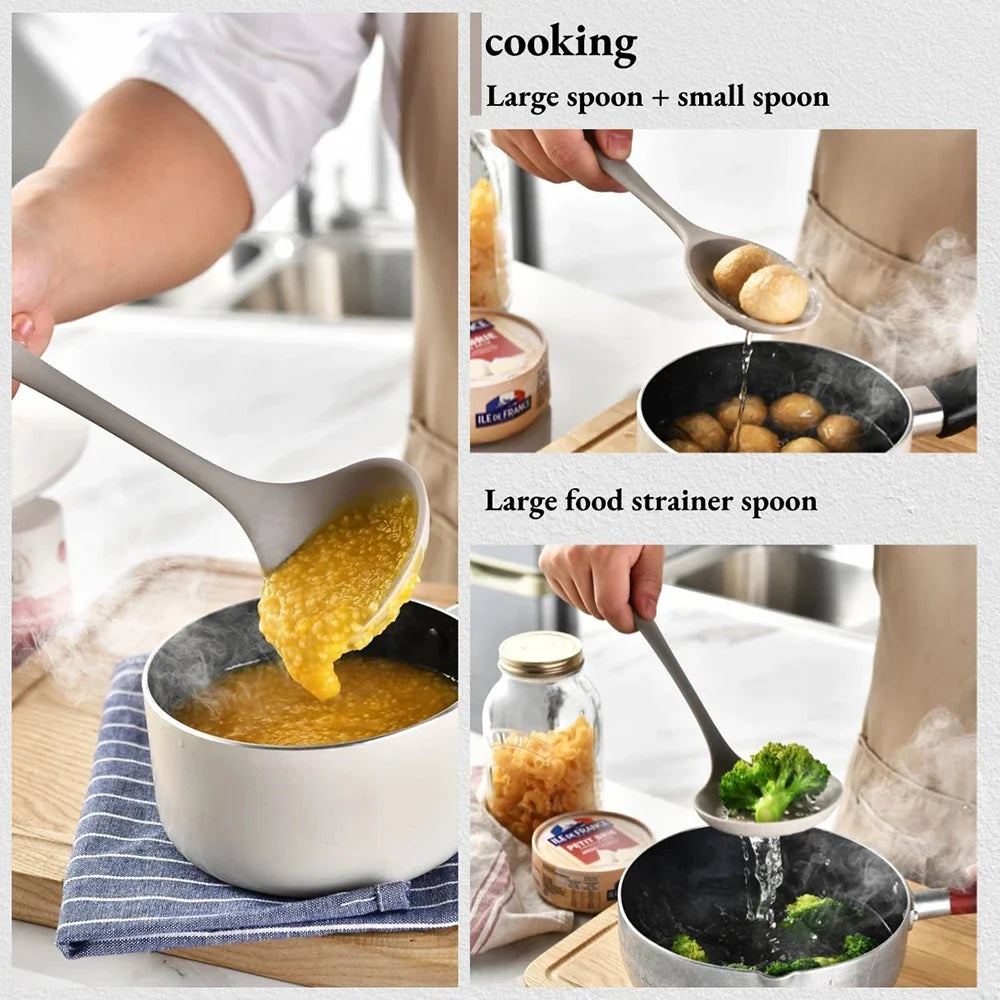 Khaki Food Grade Silicone Kitchen Cookware Utensils Turner Spatula Soup Spoon Practical Cooking Tool Kitchenware Set