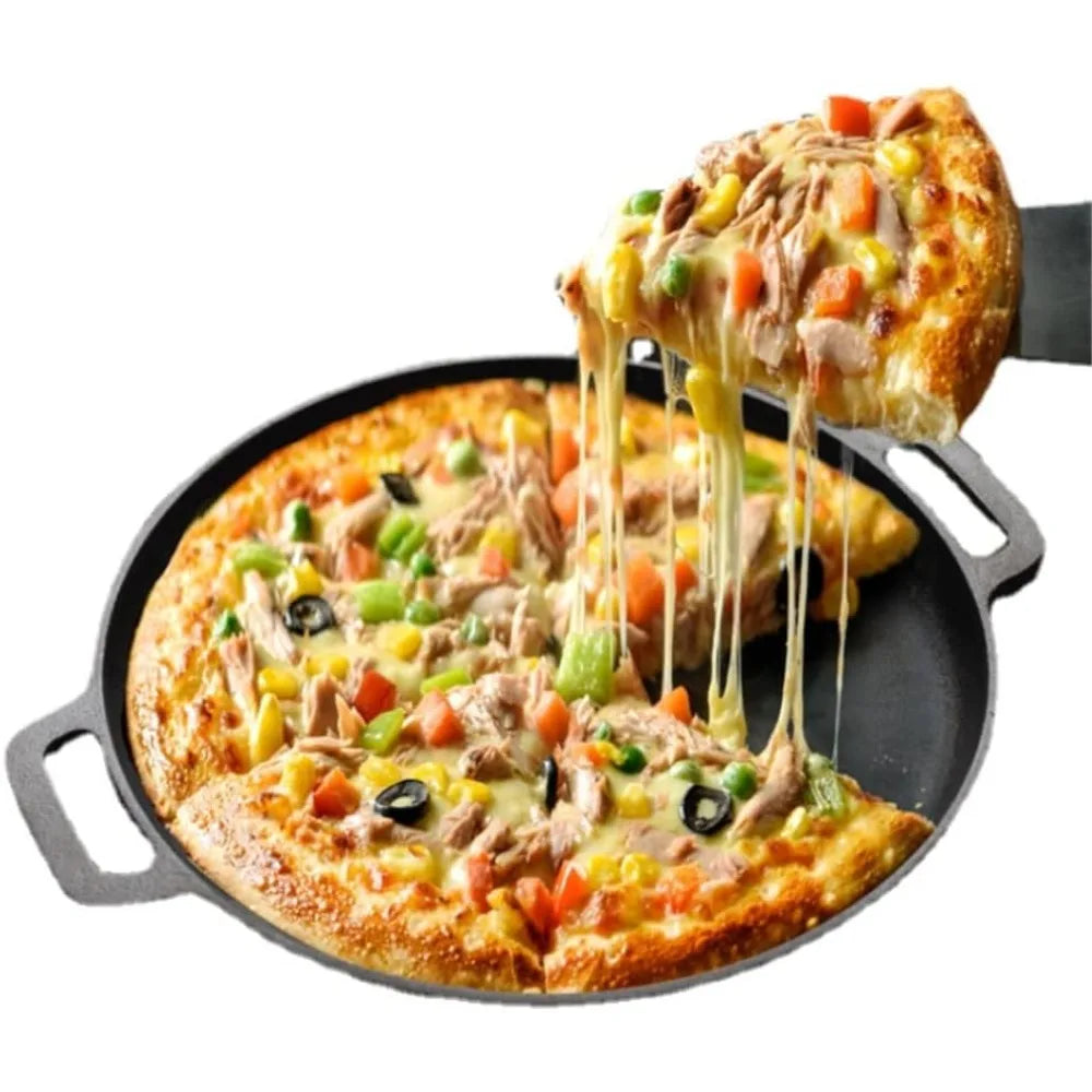 1 Piece Cast Iron Round Double Handle Frying Pan Grill Pancake Pizza Pan Kitchen Cooking Pan for Camping Pancakes and Pizza