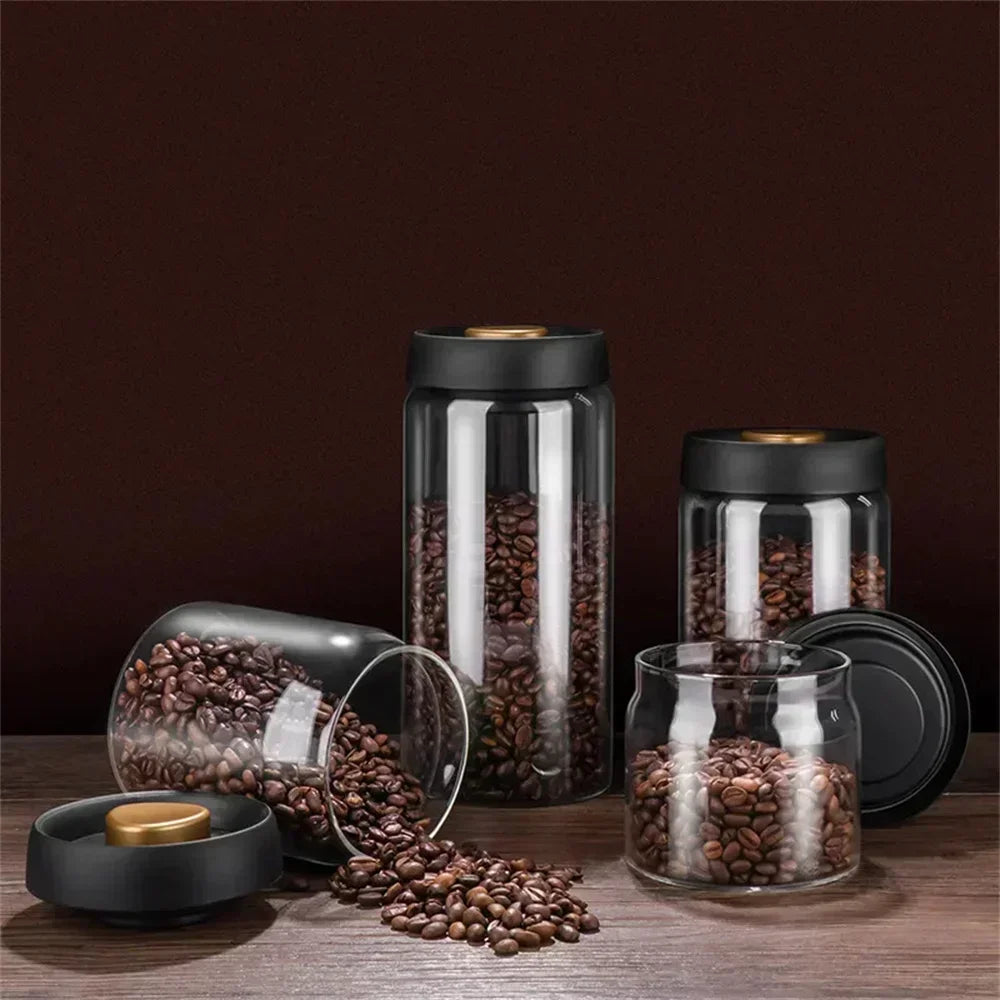 Household Moisture-proof Air Extraction Airtight ContainerCoffee Beans Vacuum Sealed Tank Transparent Glass Food Storage Jars