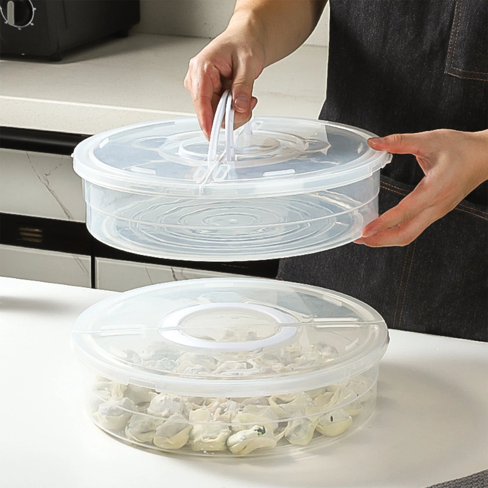 Dumplings Organizer Kitchen Organization for Food Cake Cheesecake Tortilla Pastry Round Pizza Keeper Refrigerator Organizer Bin