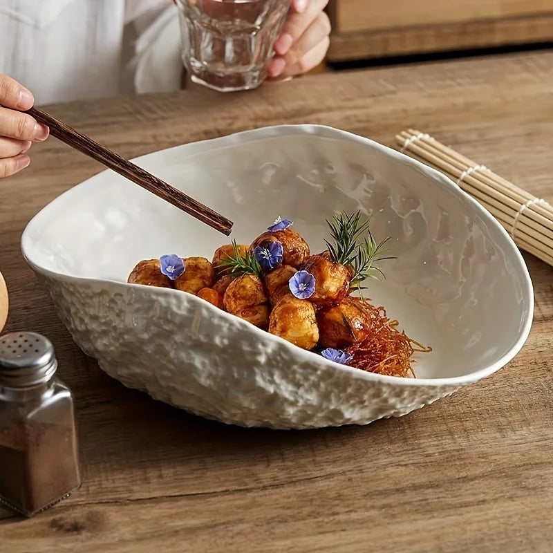 Shell Ceramic Soup Bowl Shaped Irregular Safe Serving Bowl Home Kitchen Restaurant Salad Noodle Dining Tableware Fruit Basin