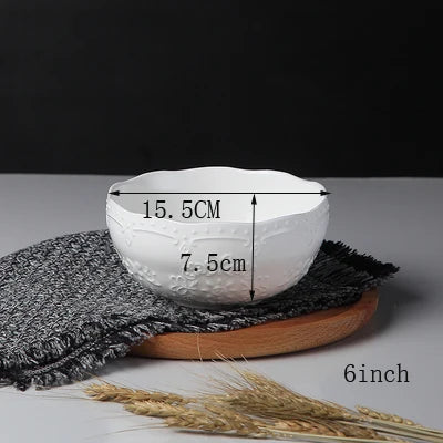 4/5/6inch, white embossed porcelain salad bowls, ceramic cooking food bowl, japanese rice bowl , kitchen food container, small