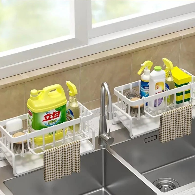 Sink Organizer Drainage Rack Space Saving Kitchen Storage Utensils Accessories Compact Tap Mounted Spice Shelf