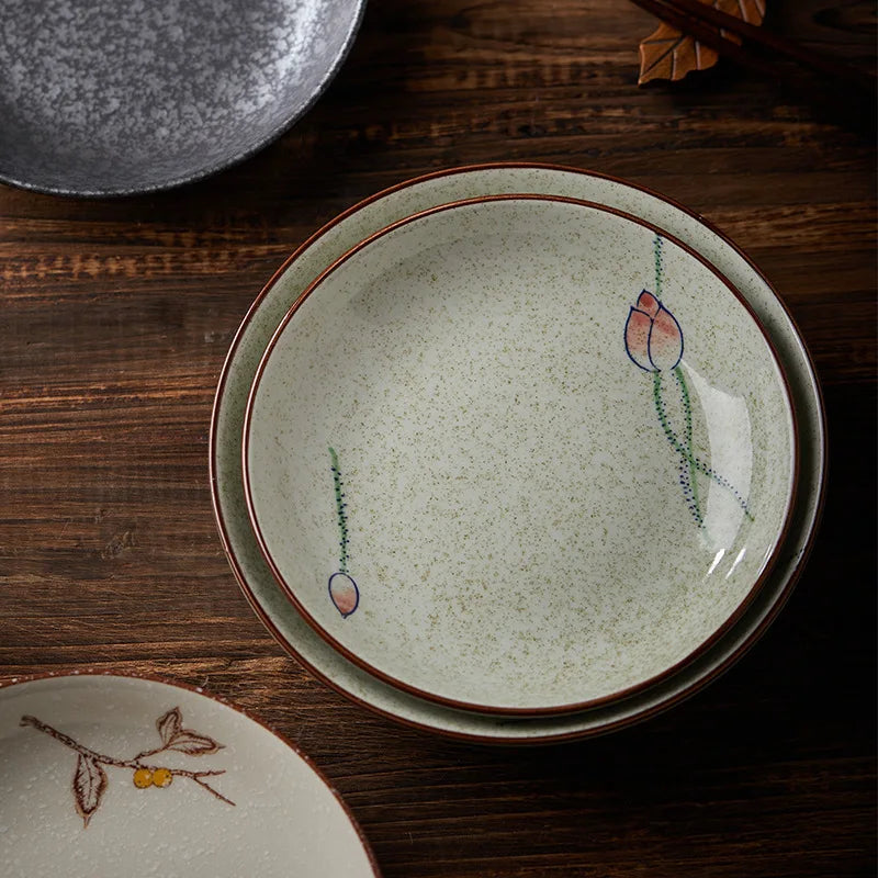 8inch Japanese Dessert Salad Dinner Plate Ceramics Pasta Cake Serving Dish Dipping Sauce Dishes Hand-painted Tableware