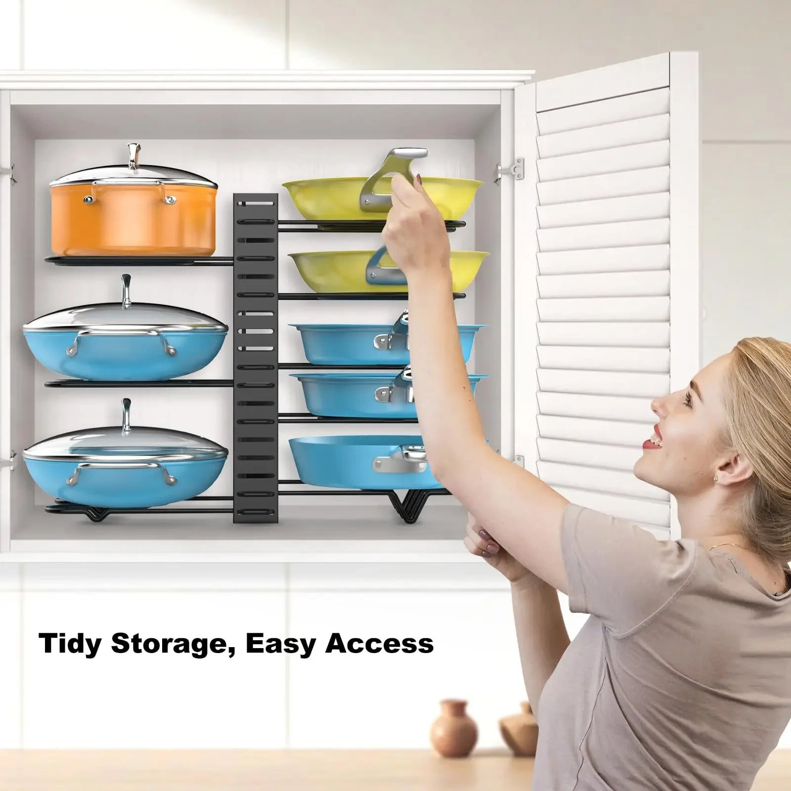 Pot Rack Organizer Under Cabinet,8 Tier Adjustable Pot Organizers Inside Cabinet,Pan Storage Organizer Rack for Storing Pots Pan