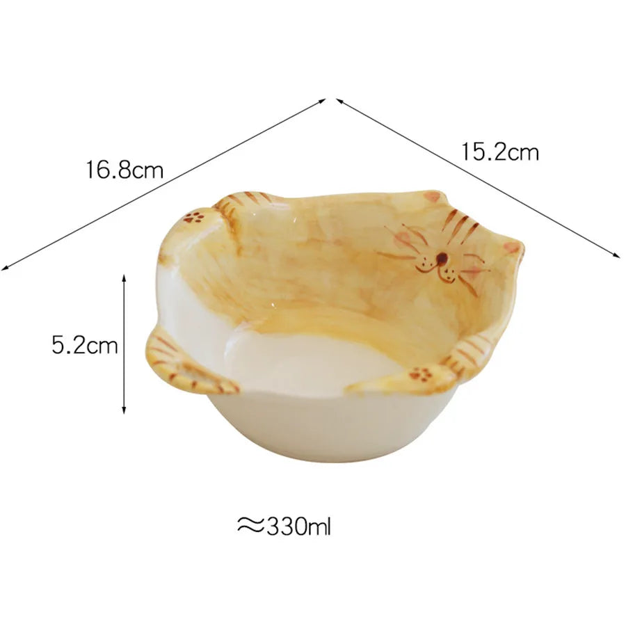 Ceramic salad bowl, creative hand drawn kitten bowl, 330ml/11oz cute fruit salad bowl