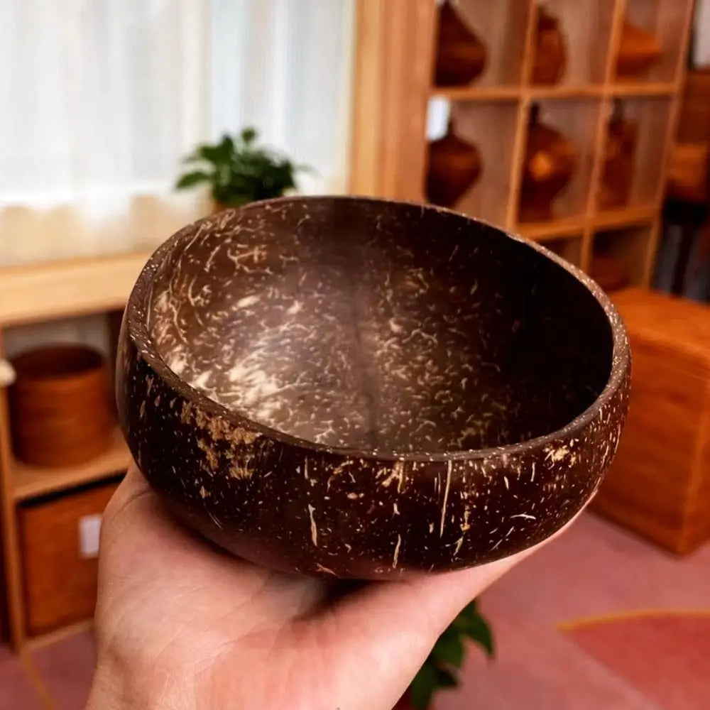New Natural Coconut Bowls Reusable Wooden Salad Bowl Eating Tableware Coconut Shell Utensils Dessert