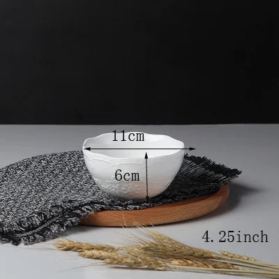 4/5/6inch, white embossed porcelain salad bowls, ceramic cooking food bowl, japanese rice bowl , kitchen food container, small