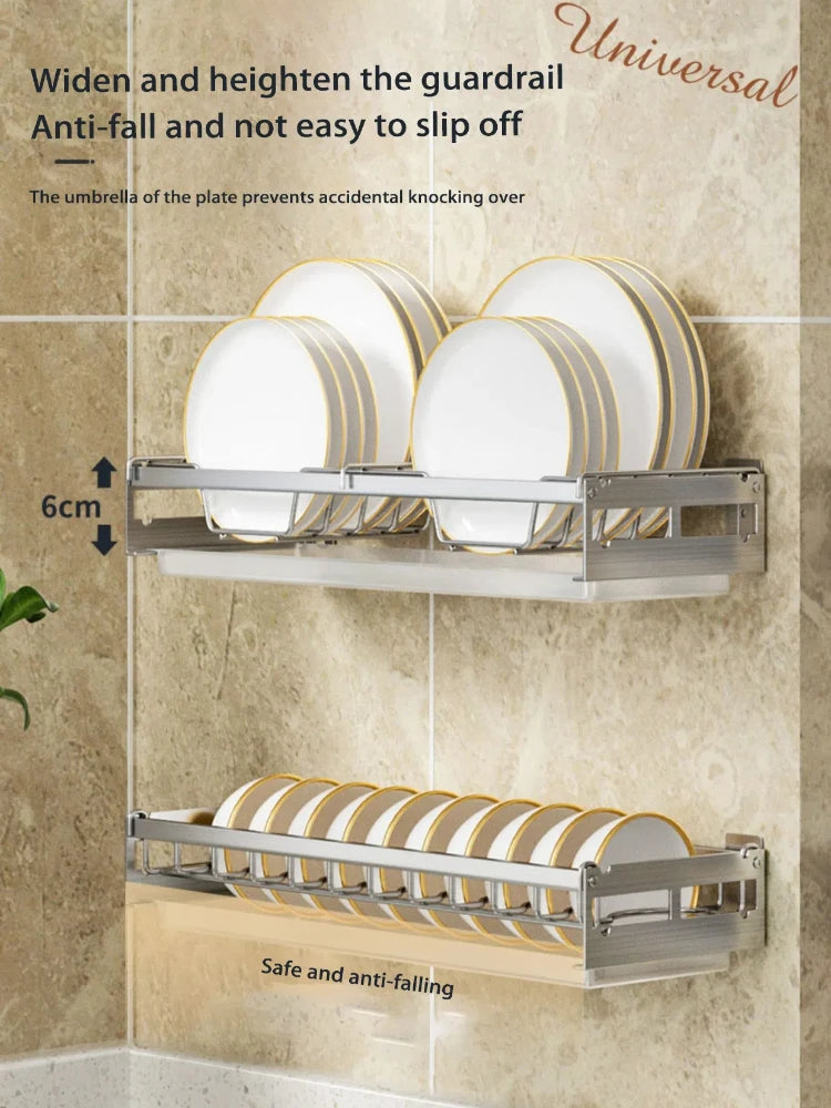 Dish Rack Wall Mounted Modern Kitchen Multifunctional Shelf Bowl Plate Drying Hanging Rack Chopsticks Fork Storage Shelves