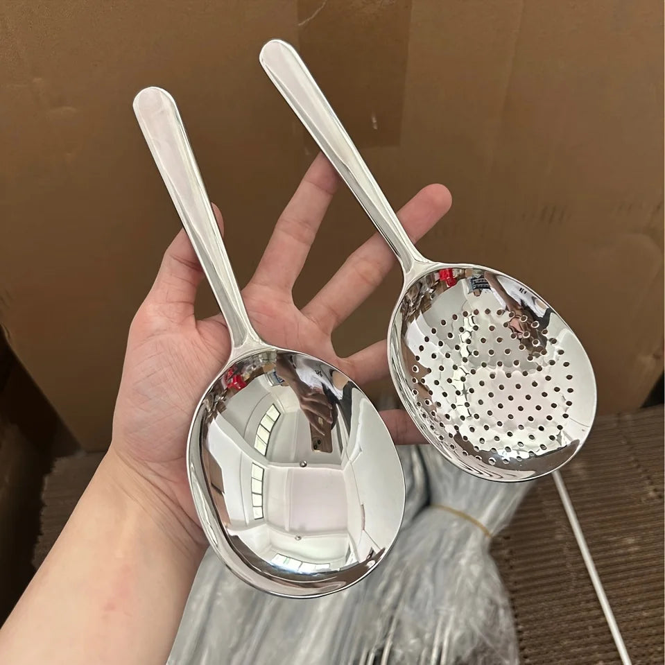 2pcs Heavy-Duty Commercial & Home Kitchen Spoons - Large Serving Spoons with Heat-Resistant Short Handle, Drainage Holes