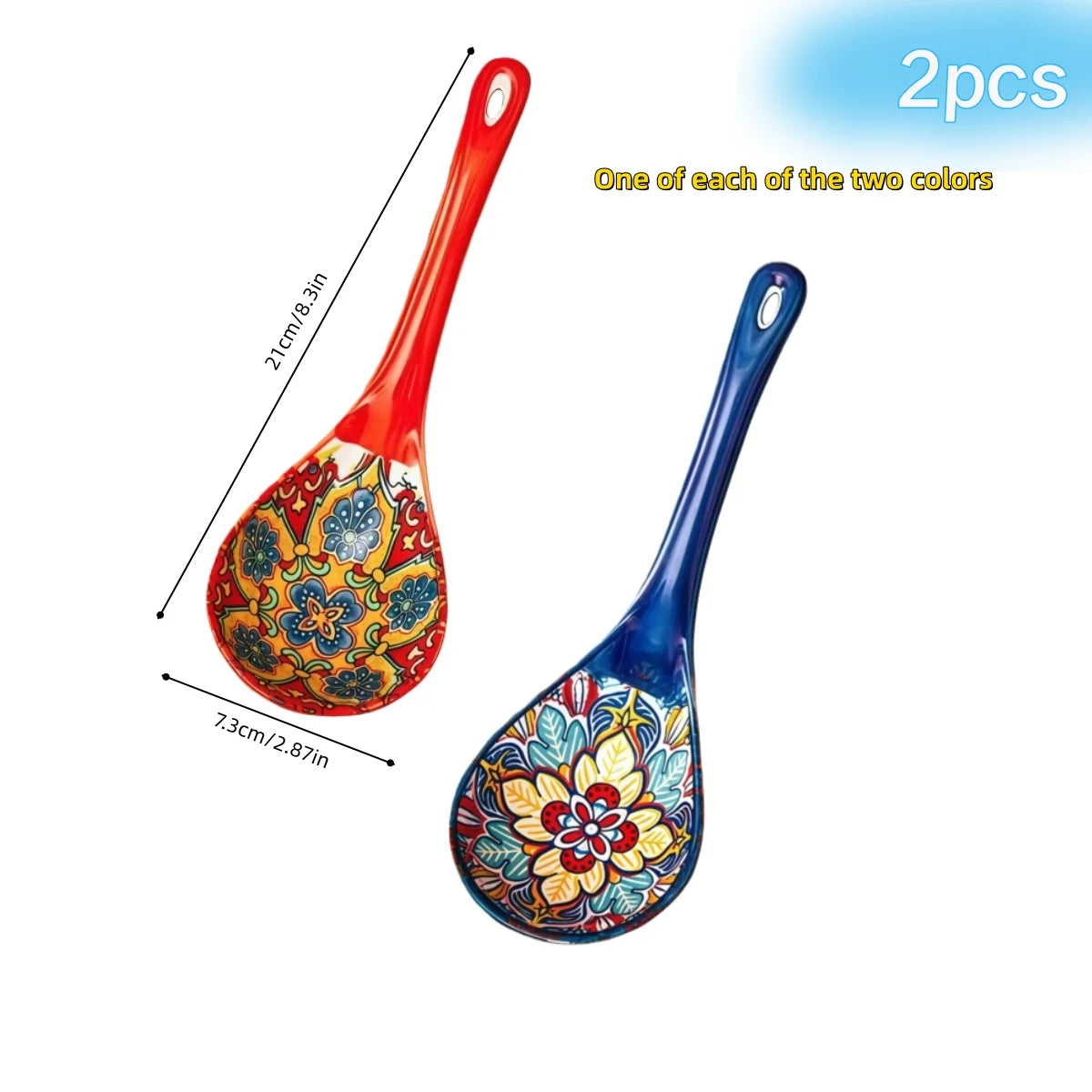 Set of 2 Bohemian Ceramic Serving Spoons - Colorful Decorative Utensils for Dining
