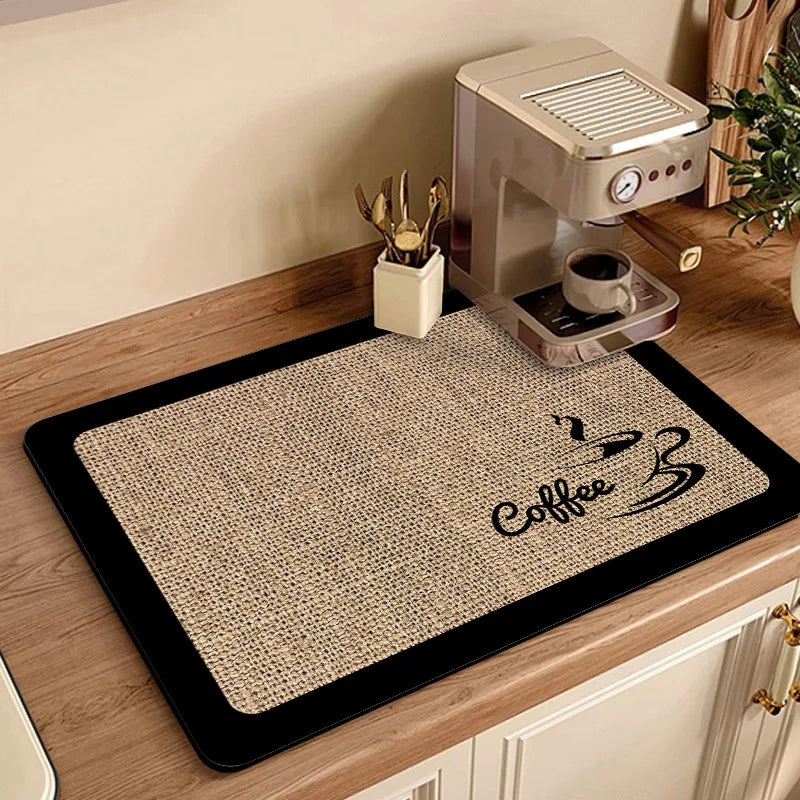 Coffee Machine Mat Kitchen Drain Mat Utensil Drying Mat Quick Drying Diatomaceous Earth Absorbent Placemat