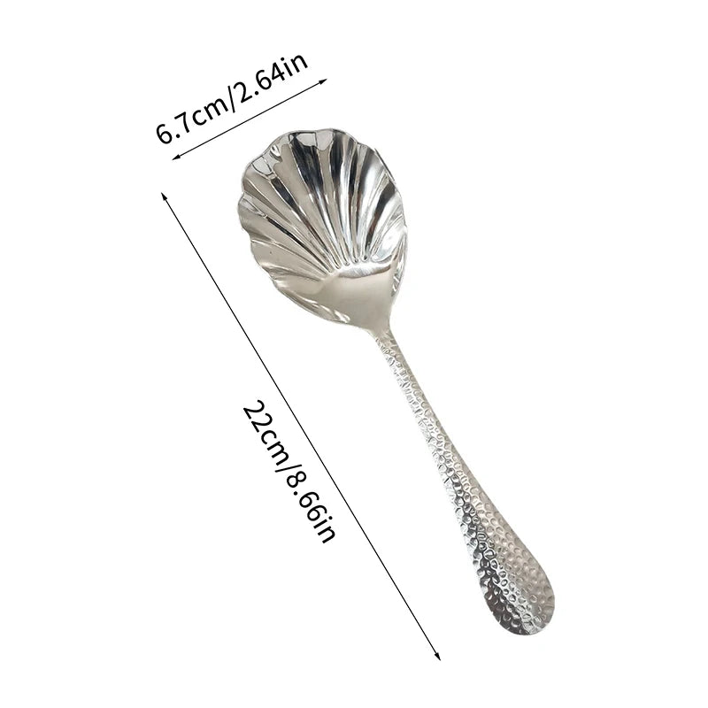 Shell-Shaped Serving Spoons Stainless Steel Vegetable Spoons Large Fan-Shaped Soup Spoons Suitable For Family Parties Restaurant