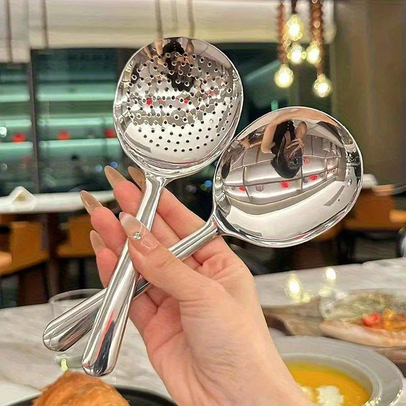 2pcs Heavy-Duty Commercial & Home Kitchen Spoons - Large Serving Spoons with Heat-Resistant Short Handle, Drainage Holes