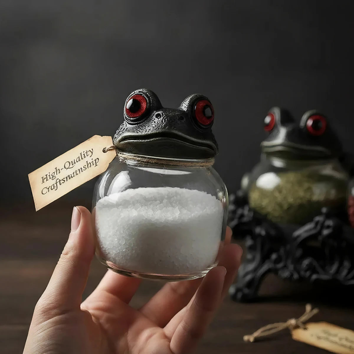 3Pcs Unique Vintage Witchy Frog Spice Jars Clear Glass Apothecary Seasoning Jars Frog Lids Spice Containers for Salt Pepper