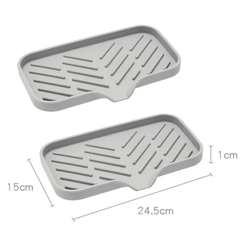 Silicone Sink Organizer Tray with Drain, Soap Sponge Holder, Scrubber Brush Storage, Countertop Kitchen Organizer