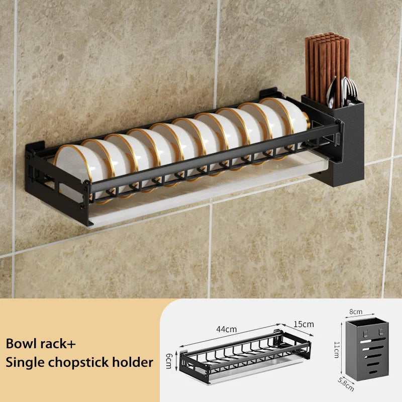 Dish Rack Wall Mounted Modern Kitchen Multifunctional Shelf Bowl Plate Drying Hanging Rack Chopsticks Fork Storage Shelves